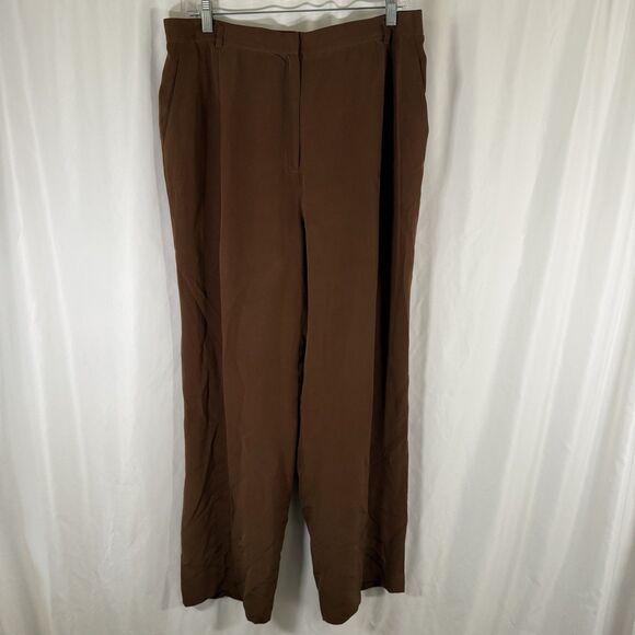 Jones New York Pants - Jones New York Silk Pants Women's 14 Brown Lined Flat Front High Rise